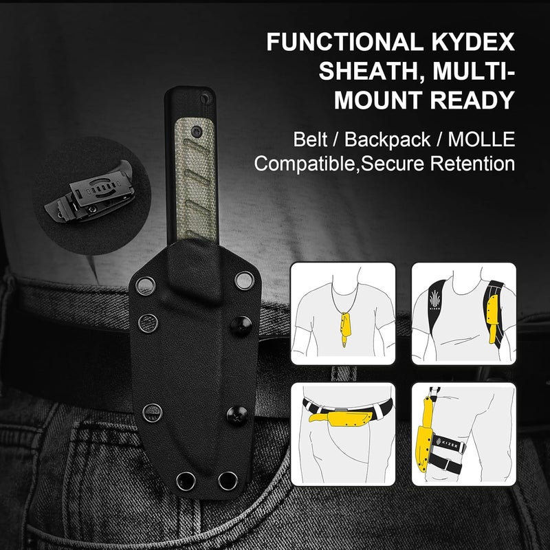 KIZER Smolt Fixed Blade Knife, 2.93" 14C28N Fixed Blade with Black G10 & Micarta Handle, Drop Point EDC Knives with Sheath for Camping Hiking 1063A6 - Image 5